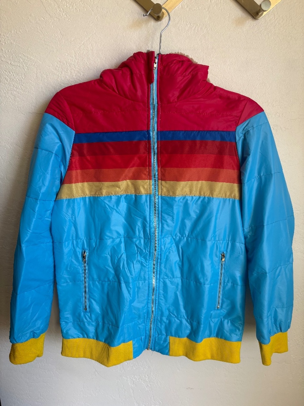 Retro Aviator Nation Style Rainbow Puffer with/Wool lined hood